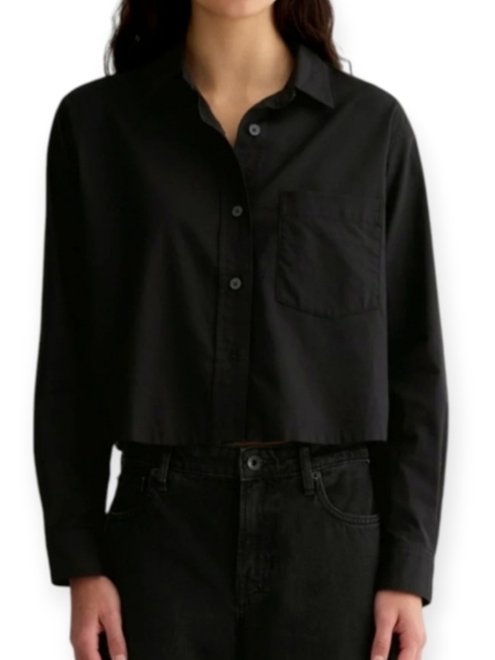 Everlane The Way Short Boxy Cropped Button Up Black Medium